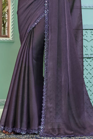 DARK GREY CRYSTAL GEORGETTE SAREE