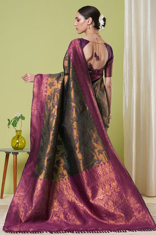 Dark Grey Banarasi Silk Saree_Kumari Sarees