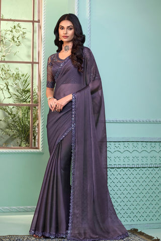 DARK GREY CRYSTAL GEORGETTE SAREE