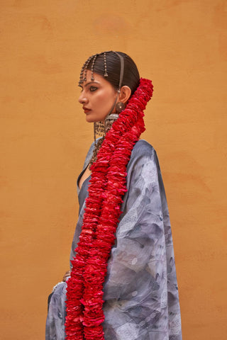 Dark Grey Handloom Tussar Linen Saree