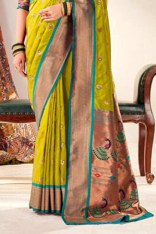 OLIVE GREEN SOFT PESHWAI PAITHANI SILK SAREE