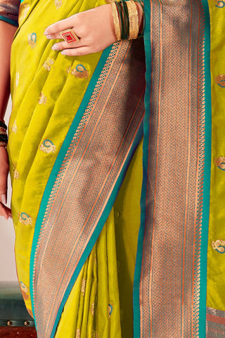 OLIVE GREEN SOFT PESHWAI PAITHANI SILK SAREE