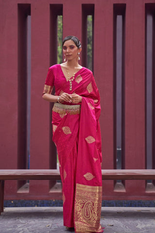 DARK PINK PURE SATIN WEAVING SILK SAREE