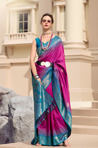 Dark Pink Soft SIlk Zari Weaving Saree_Kumari Sarees