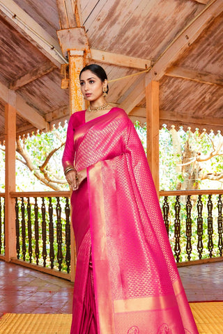 Dark Pink Handloom Weaving Saree