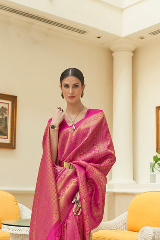 Dark Pink Sequins Handloom Weaving Saree_Kumari Sarees