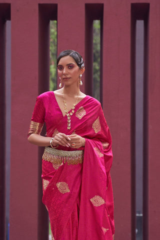 DARK PINK PURE SATIN WEAVING SILK SAREE