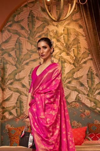 DARK PINK NYLON CHINON TWO - TONE WEAVING SAREE