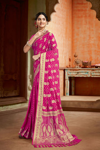 Dark Pink Georgette Silk Saree_Kumari Sarees