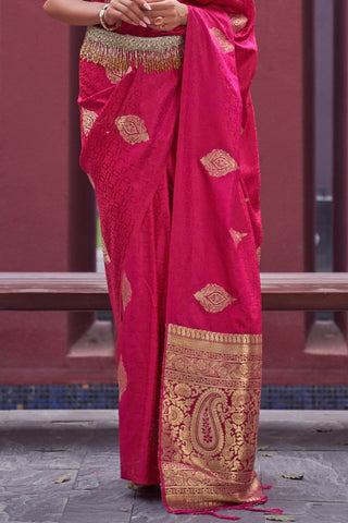 DARK PINK PURE SATIN WEAVING SILK SAREE