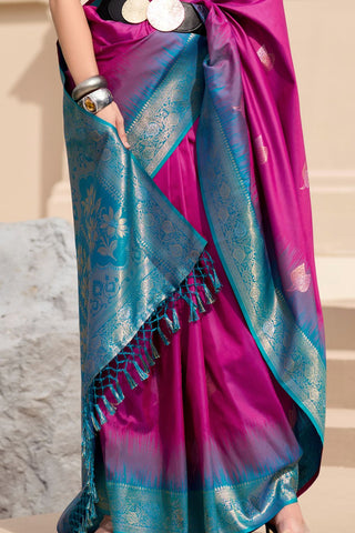 Dark Pink Soft SIlk Zari Weaving Saree_Kumari Sarees