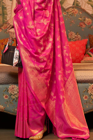 DARK PINK NYLON CHINON TWO - TONE WEAVING SAREE