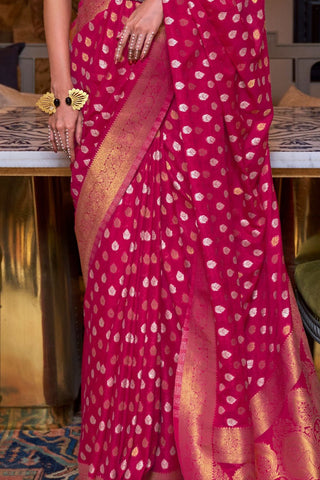 DARK PINK PURE KHADI COPPER ZARI WEAVING SAREE