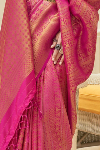 Dark Pink Sequins Handloom Weaving Saree_Kumari Sarees