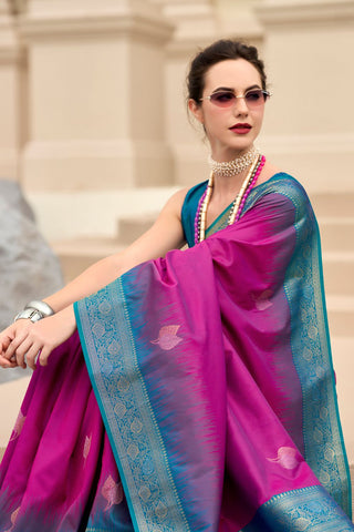 Dark Pink Soft SIlk Zari Weaving Saree_Kumari Sarees