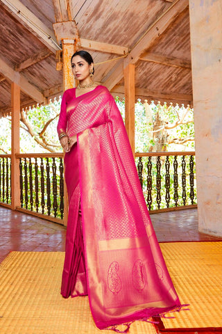 Dark Pink Handloom Weaving Saree