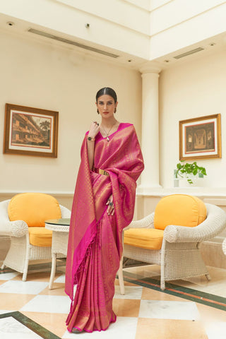 DARK PINK SEQUINS HANDLOOM WEAVING SAREE