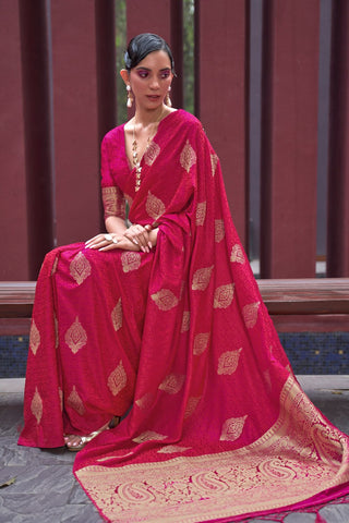 DARK PINK PURE SATIN WEAVING SILK SAREE