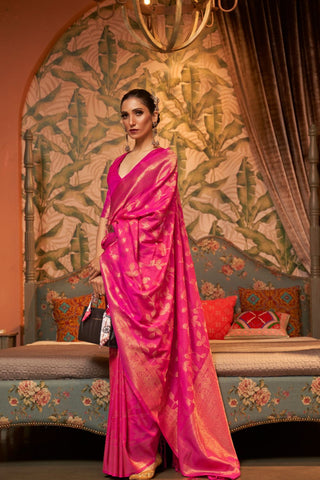 DARK PINK NYLON CHINON TWO - TONE WEAVING SAREE