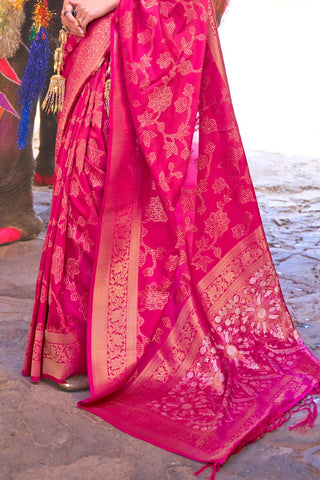 Dark Pink Sequins Handloom Weaving Saree_Kumari Sarees