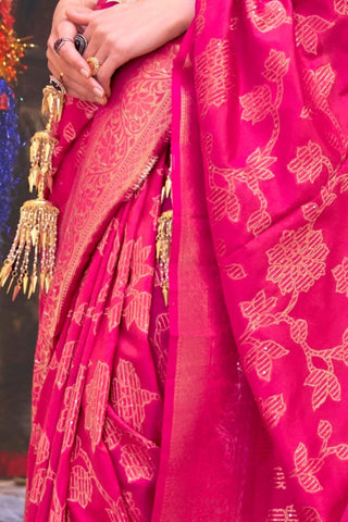 Dark Pink Sequins Handloom Weaving Saree_Kumari Sarees