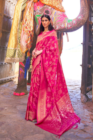 DARK PINKPINK SEQUINS HANDLOOM WEAVING SAREE