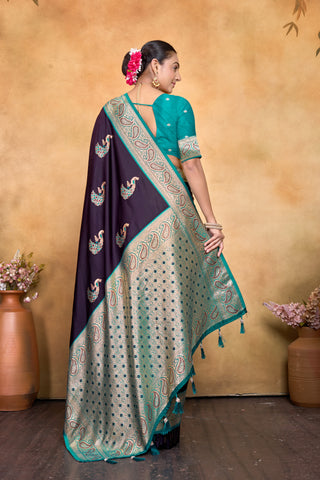 Dark Purple Banarasi Silk Saree Zari With Rich Pallu_Kumari Sarees