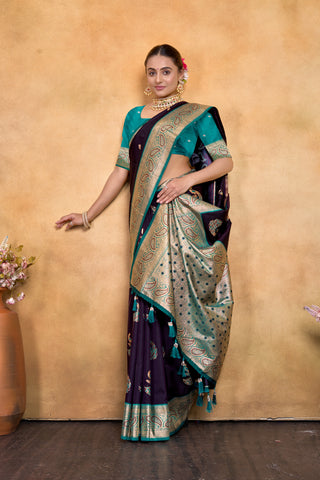 Dark Purple Banarasi Silk Saree Zari With Rich Pallu_Kumari Sarees