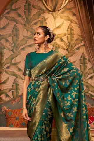 DARK GREEN NYLON CHINON TWO - TONE WEAVING SAREE