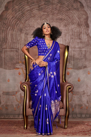 Dark Blue Pure Satin Weaving Silk Saree