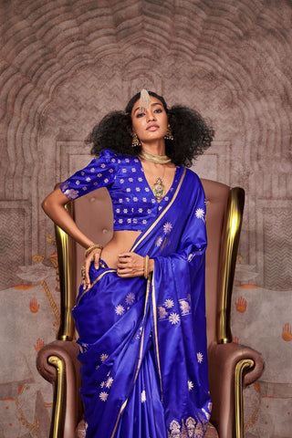 Dark Blue Pure Satin Weaving Silk Saree