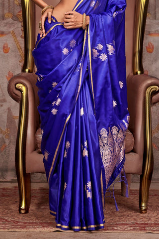 Dark Blue Pure Satin Weaving Silk Saree