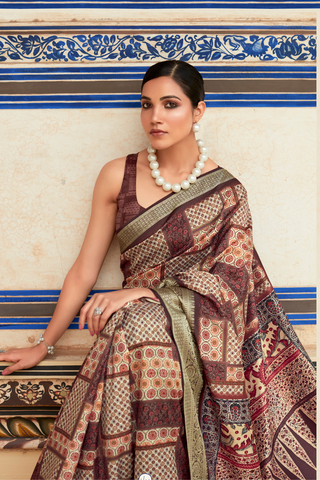 Brown Dola Viscose With Top Class Print Saree