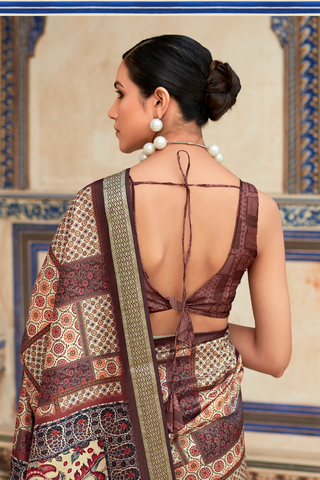 Brown Dola Viscose With Top Class Print Saree