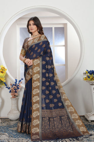 DARK BLUE CHANDERI COTTON SAREE