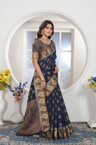 DARK BLUE CHANDERI COTTON SAREE