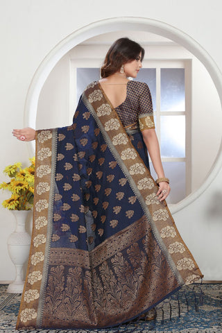 DARK BLUE CHANDERI COTTON SAREE