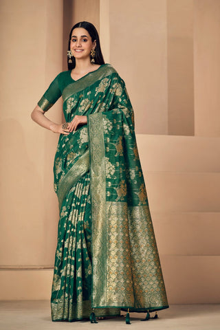 DARK GREEN LINEN CHANDERI SAREE