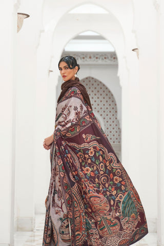 DUSTY GREY PURE SILK CREEP SAREE