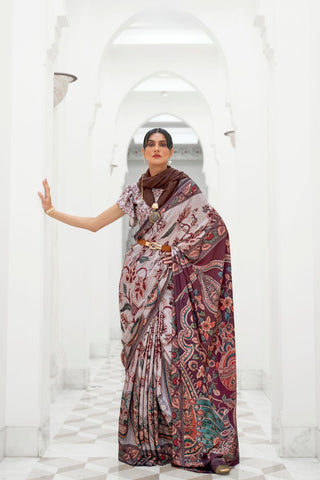 DUSTY GREY PURE SILK CREEP SAREE