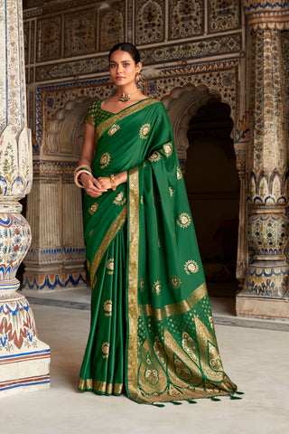 FOREST GREEN SATIN SILK SAREE