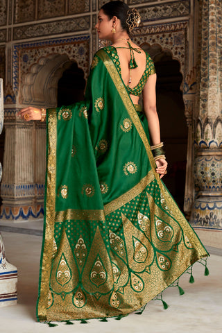 FOREST GREEN SATIN SILK SAREE