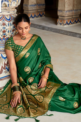 FOREST GREEN SATIN SILK SAREE