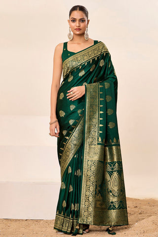 Forest Green Satin Silk Saree_Kumari Sarees