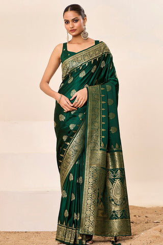 Forest Green Satin Silk Saree_Kumari Sarees