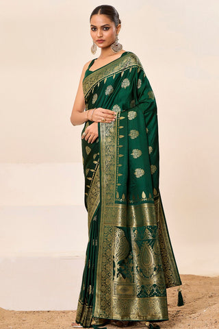 Forest Green Satin Silk Saree_Kumari Sarees