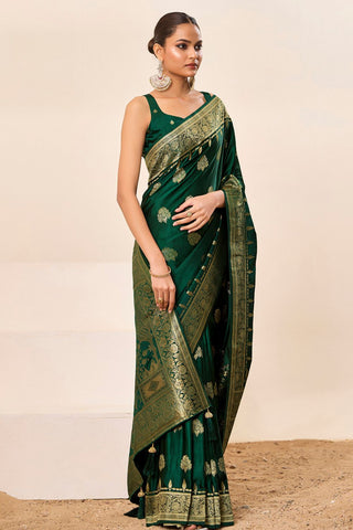 Forest Green Satin Silk Saree_Kumari Sarees