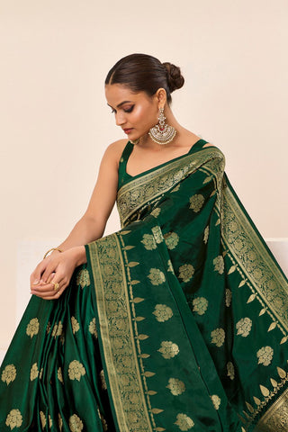 Forest Green Satin Silk Saree_Kumari Sarees