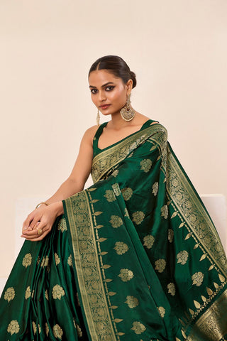 Forest Green Satin Silk Saree_Kumari Sarees