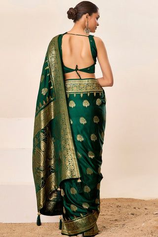 Forest Green Satin Silk Saree_Kumari Sarees